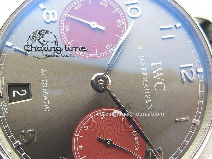 MIROTIME 0406 Portuguese Real PR IW500126 ZF 1:1 Best Edition Grey Red Dial On Black Leather Strap A52010 V Resilient 7333